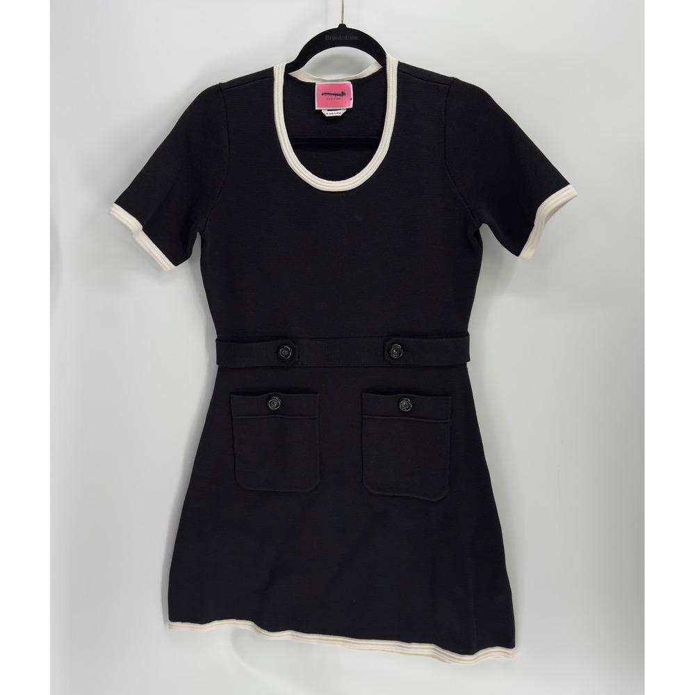 Kate Spade New York Black Cream Knit Mini Dress Short Sleeve Button Pocket M